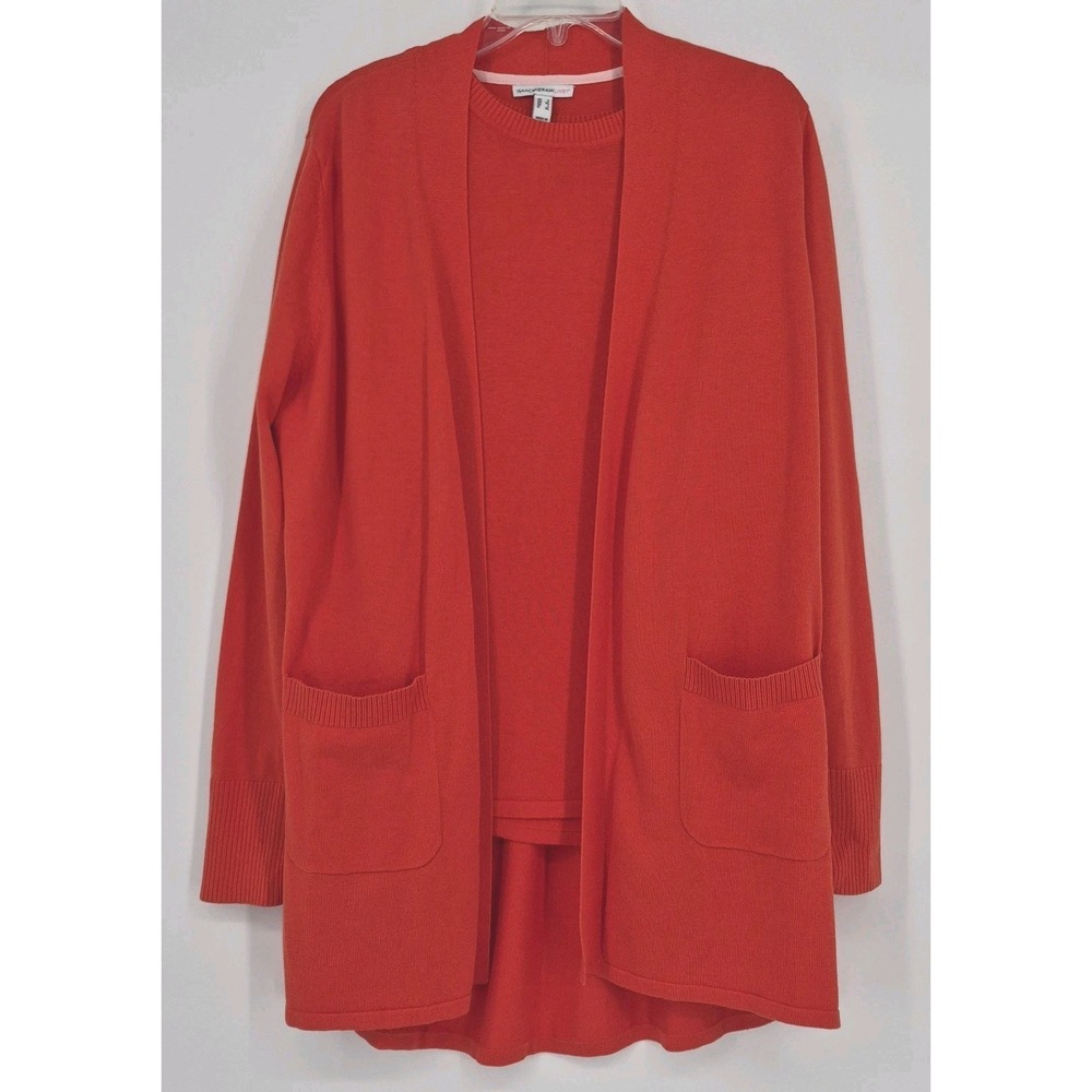 Isaac Mizrahi Live! women's Orange Duster Cardigan & Tank Top Sweater Set Sz L